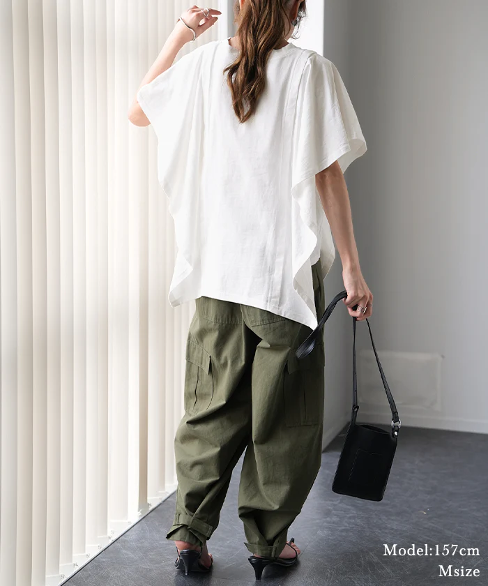 ガシッと『 二の腕削る。』 ノースリーブ Tシャツ 体型カバー トップス 二の腕カバー フレアスリーブ レディース ティーシャツ チュニック ビッグ プラスサイズ 半袖 おしゃれ 大きいサイズ ゆったり 厚手 お尻が隠れる 白 カーキ 春 夏 HUG.U - Image 19