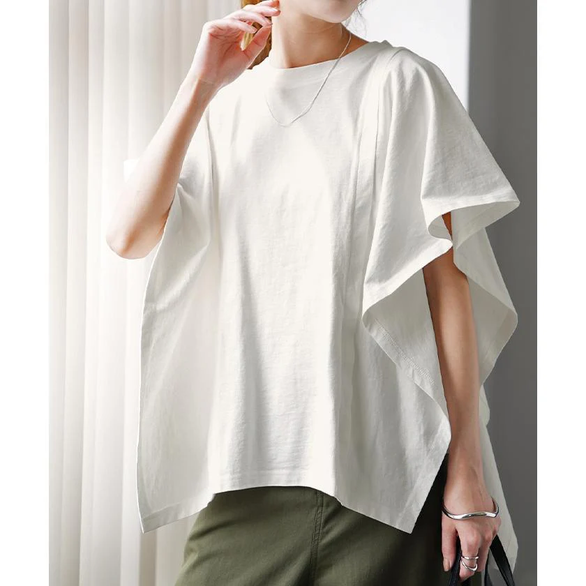 ガシッと『 二の腕削る。』 ノースリーブ Tシャツ 体型カバー トップス 二の腕カバー フレアスリーブ レディース ティーシャツ チュニック ビッグ プラスサイズ 半袖 おしゃれ 大きいサイズ ゆったり 厚手 お尻が隠れる 白 カーキ 春 夏 HUG.U - Image 29