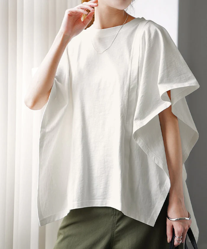 【売り尽くし】ガシッと『 二の腕削る。』 ノースリーブ Tシャツ 体型カバー トップス 二の腕カバー フレアスリーブ レディース ティーシャツ チュニック ビッグ プラスサイズ 半袖 おしゃれ 大きいサイズ ゆったり 厚手 お尻が隠れる 白 カーキ 春 夏 HUG.U - Image 101