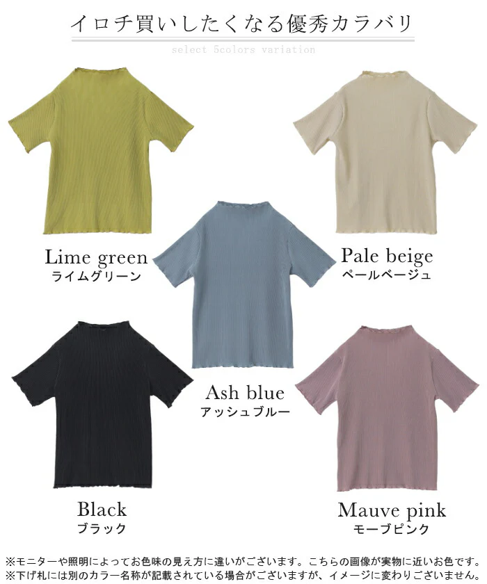 半袖 プリーツ 「Tシャツ感覚なのに。」 トップス レディース リブ メロウ プリーツトップス Tシャツ ハイネック ブラウス インナー カットソー タートル タートルネック きれいめ 5分袖 軽量 二の腕カバー 無地 黒 ブラック ブルー 春 夏 HUG.U メール便 - Image 24