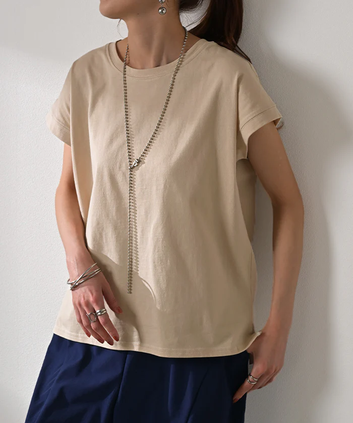 Tシャツ 「すっきり フレンチT 。」 半袖 コンパクト フレンチ カットソー レディース フレンチスリーブ トップス 綿100 ティーシャツ 無地 クルーネック スリット インナー きれいめ シンプル お尻が隠れる ブラック 黒 白 ピンク 春 夏 HUG.U メール便 - Image 26