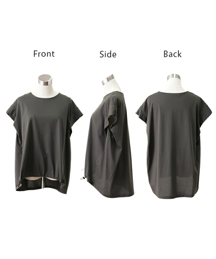 高性能 ”薄手” 『 ひんやりDRY 』 Tシャツ ドロスト 体型カバー トップス 二の腕カバー フレンチスリーブ レディース ティーシャツ チュニック プラスサイズ 半袖 大きいサイズ ゆったり 変形 長め 無地 お尻が隠れる 白 グリーン 綿 春 夏 HUG.U - Image 15