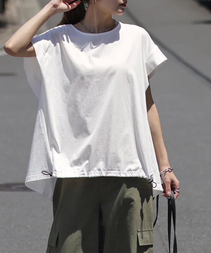 高性能 ”薄手” 『 ひんやりDRY 』 Tシャツ ドロスト 体型カバー トップス 二の腕カバー フレンチスリーブ レディース ティーシャツ チュニック プラスサイズ 半袖 大きいサイズ ゆったり 変形 長め 無地 お尻が隠れる 白 グリーン 綿 春 夏 HUG.U - Image 22