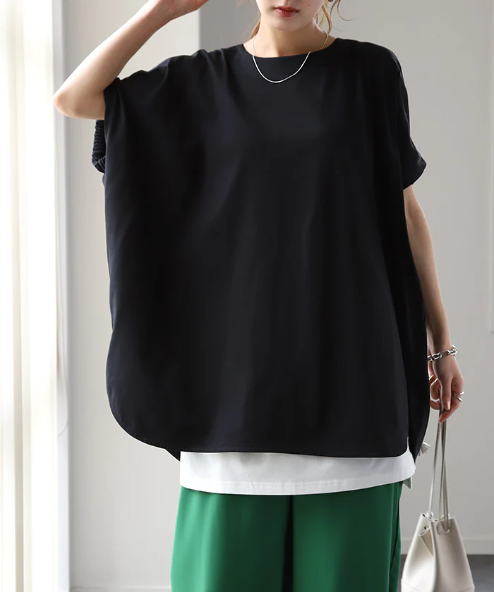 天竺タッチ 「たっぷり ギャザー。」 Tシャツ 体型カバー バックギャザー カットソー ロング バックフリル トップス 二の腕カバー 厚手 きれいめ レディース ティーシャツ 半袖 大きいサイズ 綿100 オーバーサイズ 白 お尻が隠れる 無地 春 夏 HUG.U - Image 39