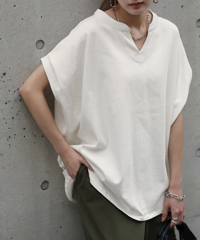 【夏セール】 ゆるＴ「袖口 タック T シャツ」コクーン レディース 半袖 ティーシャツ 袖 キーネック コクーンT カットソー トップス 綿100 変形シルエット きれいめ シンプル ゆったり 体型カバー 厚手 お尻が隠れる 大きいサイズ 無地 白 黒 ビッグ 春 夏 HUG.U - Image 19