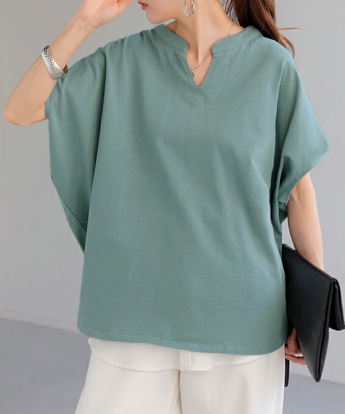 【夏セール】 ゆるＴ「袖口 タック T シャツ」コクーン レディース 半袖 ティーシャツ 袖 キーネック コクーンT カットソー トップス 綿100 変形シルエット きれいめ シンプル ゆったり 体型カバー 厚手 お尻が隠れる 大きいサイズ 無地 白 黒 ビッグ 春 夏 HUG.U - Image 24