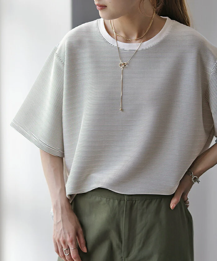 伸縮性 抜群！『 サマーダンボール 。』 Tシャツ ボーダー 体型カバー トップス 二の腕カバー レディース ボーダーＴ ドルマンスリーブ ティーシャツ ビッグ プラスサイズ 半袖 大きいサイズ ゆったり ロング 白 お尻が隠れる 厚手 白黒 春 夏 HUG.U - Image 19