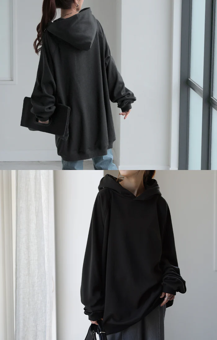デカい。着ぶくれない「ずるっと ロング」 裏シャギー パーカー フード アウター レディース トップス トレーナー 裏起毛 スウェット スエット フーディー ビックシルエット ドルマン ゆったり ボア ボアパーカー 薄手 大きいサイズ 青 春 夏 HUG.U - Image 19