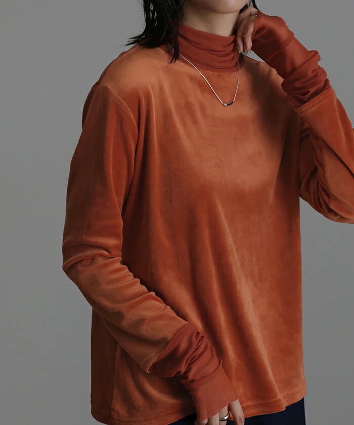 実は隠してる。「ベロア×シアー」 ロンT レイヤード シースルー シアーインナー レディース 長袖 ドッキング トップス Tシャツ ロング タートルネック シアートップス インナー 透け 重ね着 薄手 タートル きれいめ 体型カバー 黒 春 夏 HUG.U メール便 - Image 22
