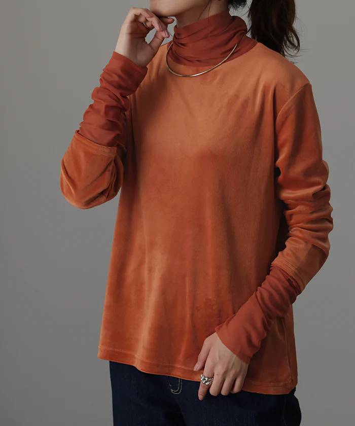 実は隠してる。「ベロア×シアー」 ロンT レイヤード シースルー シアーインナー レディース 長袖 ドッキング トップス Tシャツ ロング タートルネック シアートップス インナー 透け 重ね着 薄手 タートル きれいめ 体型カバー 黒 春 夏 HUG.U メール便 - Image 28