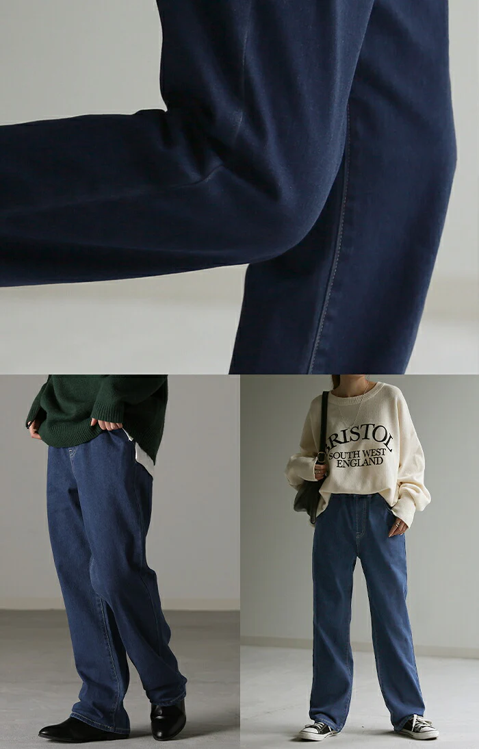デニム 『 NO ストレス 』 ワイドパンツ パンツ デニムパンツ レディース 微起毛 ストレート 大きいサイズ ジーンズ ジーパン ボトム 体型カバー ワイド ボトムス ズボン ゆったり ハイウエスト 伸びる ゴム ストレッチ 美脚 脚長 裏起毛 春 夏 HUG.U - Image 21