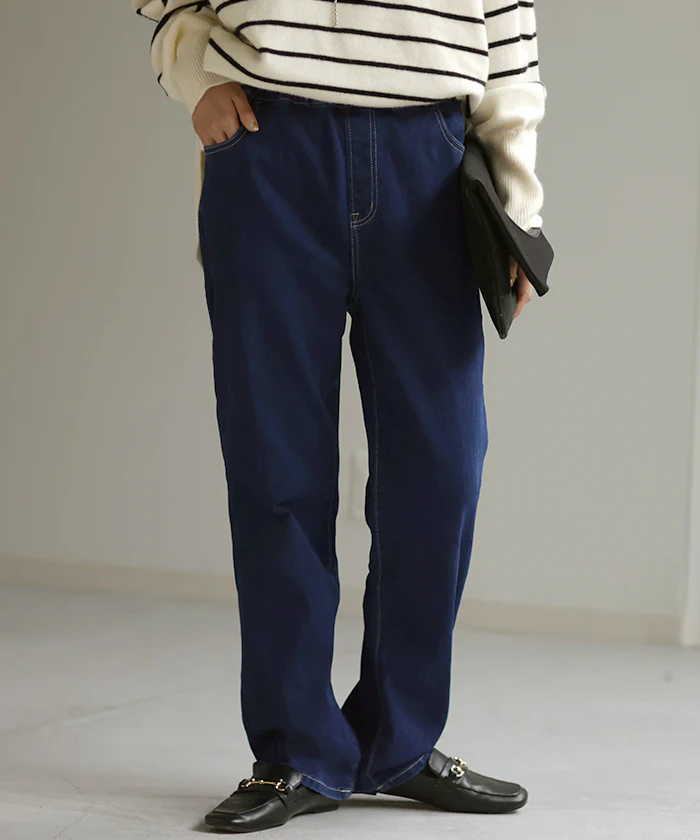 デニム 『 NO ストレス 』 ワイドパンツ パンツ デニムパンツ レディース 微起毛 ストレート 大きいサイズ ジーンズ ジーパン ボトム 体型カバー ワイド ボトムス ズボン ゆったり ハイウエスト 伸びる ゴム ストレッチ 美脚 脚長 裏起毛 春 夏 HUG.U - Image 27