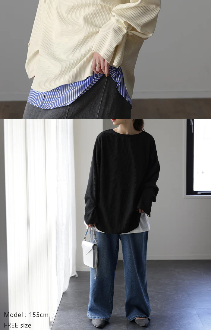 体ライン拾わず「映え袖 。」 ロンT 前後 2way カットソー トップス きれいめ レディース リブ Tシャツ ロングTシャツ 長袖 袖コンシャス 個性的 ロング 体型カバー 大きいサイズ お尻が隠れる スリット ロンティー 大人 お洒落 黒 白 春 夏 HUG.U - Image 17