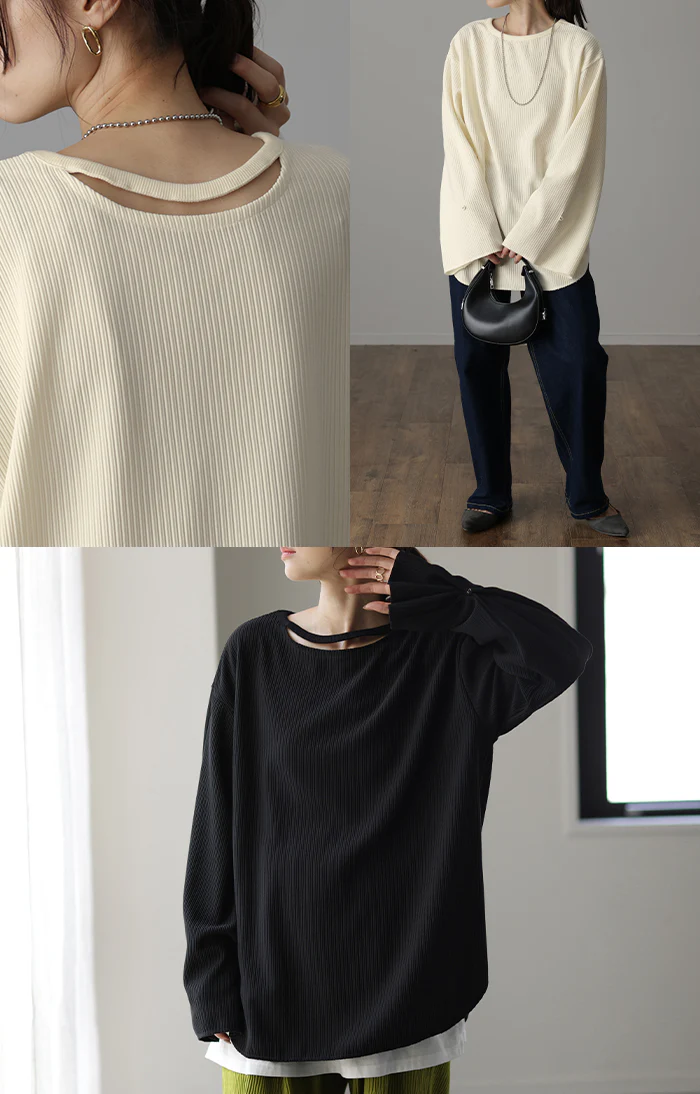 体ライン拾わず「映え袖 。」 ロンT 前後 2way カットソー トップス きれいめ レディース リブ Tシャツ ロングTシャツ 長袖 袖コンシャス 個性的 ロング 体型カバー 大きいサイズ お尻が隠れる スリット ロンティー 大人 お洒落 黒 白 春 夏 HUG.U - Image 19