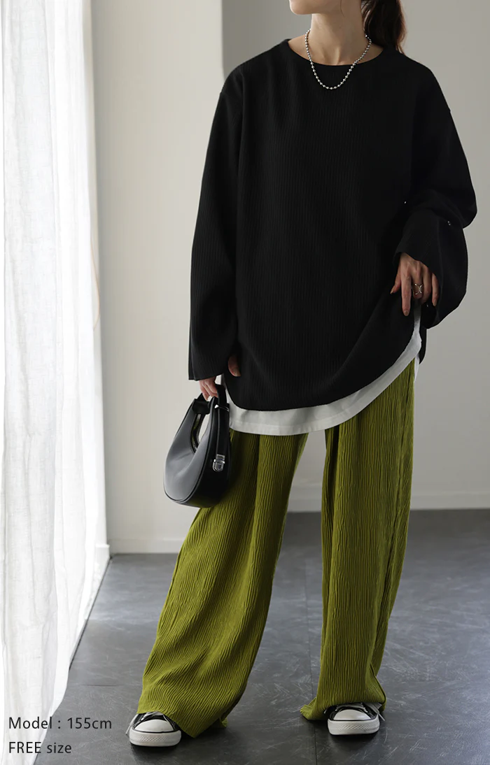 体ライン拾わず「映え袖 。」 ロンT 前後 2way カットソー トップス きれいめ レディース リブ Tシャツ ロングTシャツ 長袖 袖コンシャス 個性的 ロング 体型カバー 大きいサイズ お尻が隠れる スリット ロンティー 大人 お洒落 黒 白 春 夏 HUG.U - Image 23