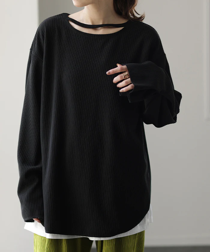 体ライン拾わず「映え袖 。」 ロンT 前後 2way カットソー トップス きれいめ レディース リブ Tシャツ ロングTシャツ 長袖 袖コンシャス 個性的 ロング 体型カバー 大きいサイズ お尻が隠れる スリット ロンティー 大人 お洒落 黒 白 春 夏 HUG.U - Image 36