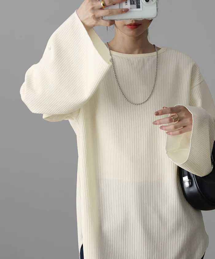 体ライン拾わず「映え袖 。」 ロンT 前後 2way カットソー トップス きれいめ レディース リブ Tシャツ ロングTシャツ 長袖 袖コンシャス 個性的 ロング 体型カバー 大きいサイズ お尻が隠れる スリット ロンティー 大人 お洒落 黒 白 春 夏 HUG.U - Image 39