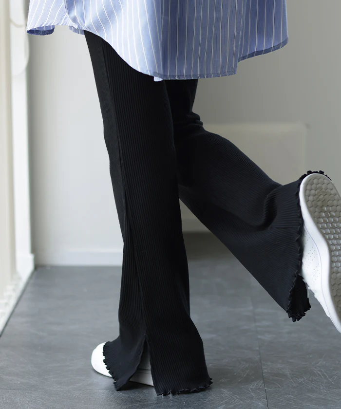 レギンス 「チュニックに重ねる」 リブ パンツ レディース フレアパンツ レギパン リブパンツ ロング ストレッチ レイヤード ボトム ニット ニットレギンス スパッツ ボトムス フレア ずぼん ズボン ハイウエスト 春 夏 ゴム 緑 黒 きれいめ HUG.U メール便 - Image 5
