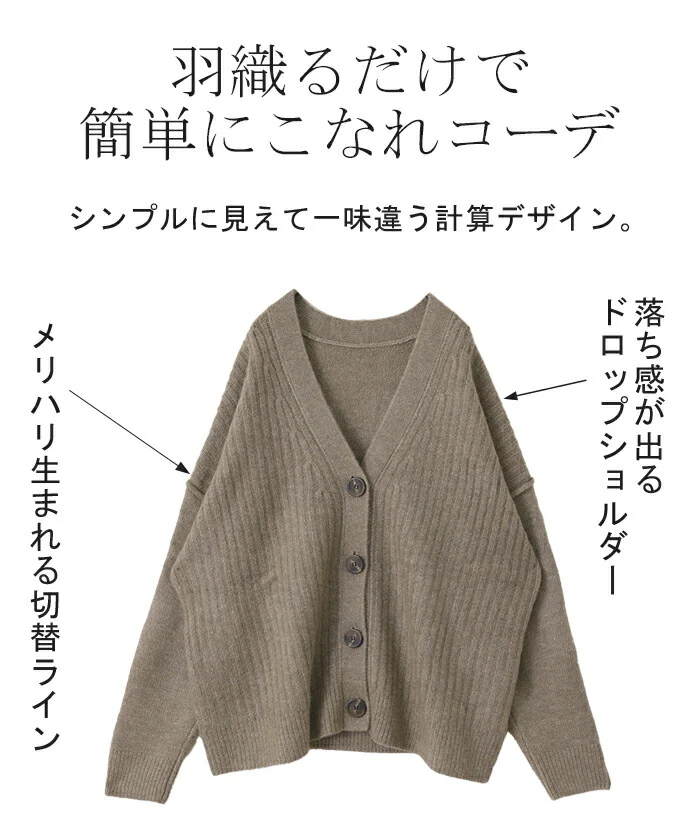 ほっこり。「すっきり丈感」 ニット カーディガン 体型カバー レディース セーター トップス ニットカーディガン ショート 軽い カーデ 長袖 ライトニット レイヤード 羽織 チュニック お尻が隠れる ゆったり 長め コクーン リブ グレー 春 夏 HUG.U - Image 8