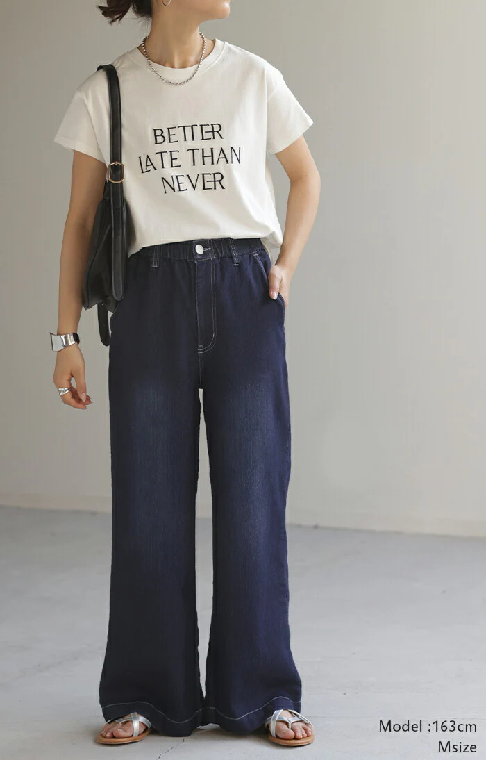 デニム レディース 春夏 パンツ デニムパンツ メッシュパンツ メッシュ ワイドパンツ ワイド 大きいサイズ ジーンズ ジーパン 体型カバー ボトムス ストレート ズボン ゆったり ハイウエスト 伸びる ゴム ロング 美脚 軽量 S M L XL ブルー 春 夏 HUG.U - Image 21
