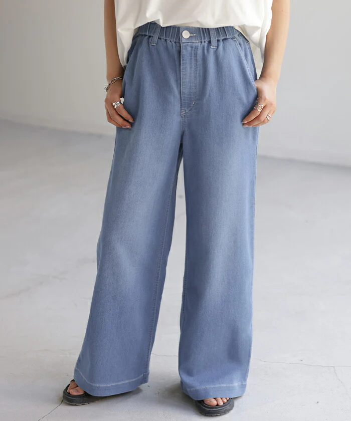 デニム レディース 春夏 パンツ デニムパンツ メッシュパンツ メッシュ ワイドパンツ ワイド 大きいサイズ ジーンズ ジーパン 体型カバー ボトムス ストレート ズボン ゆったり ハイウエスト 伸びる ゴム ロング 美脚 軽量 S M L XL ブルー 春 夏 HUG.U - Image 23