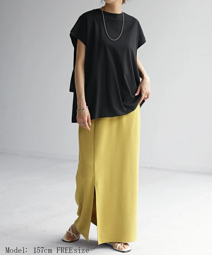 Tシャツ バックフリル トップス ロング カットソー 綿100 きれいめ レディース ティーシャツ 半袖 フリル フレンチスリーブ バックプリーツ プリーツ 体型カバー 長い ペプラム レイヤード 丸首 お尻が隠れる 無地 白 ブラック 春 夏 HUG.U メール便 - Image 19