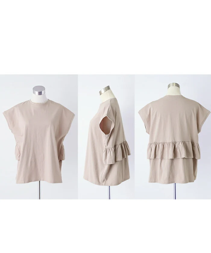 Tシャツ バックフリル トップス ロング カットソー 綿100 きれいめ レディース ティーシャツ 半袖 フリル フレンチスリーブ バックプリーツ プリーツ 体型カバー 長い ペプラム レイヤード 丸首 お尻が隠れる 無地 白 ブラック 春 夏 HUG.U メール便 - Image 23