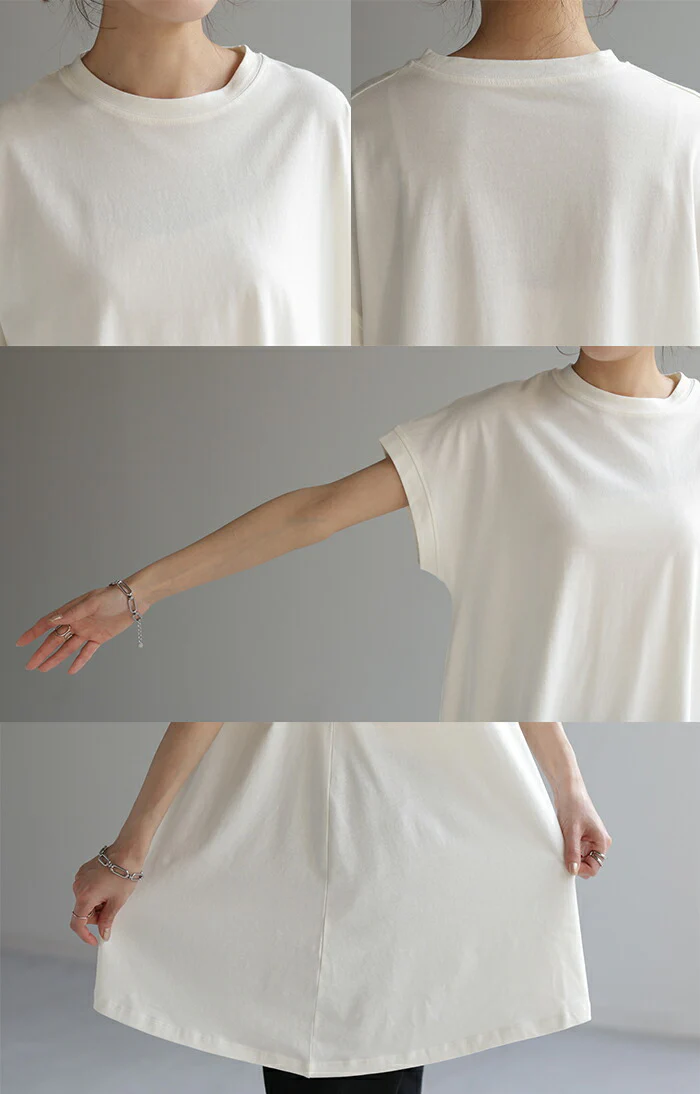 Tシャツ ロング トップス チュニック レディース カットソー Uネック クルーネック ティーシャツ 変形 バックフリル フリル ビッグ 半袖 大きいサイズ ゆったり 変形シルエット モックネック 長め 無地 お尻が隠れる 白 ブラック 春 夏 HUG.U メール便 - Image 22