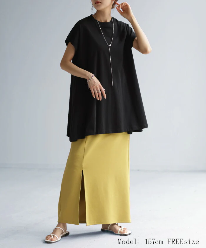 Tシャツ ロング トップス チュニック レディース カットソー Uネック クルーネック ティーシャツ 変形 バックフリル フリル ビッグ 半袖 大きいサイズ ゆったり 変形シルエット モックネック 長め 無地 お尻が隠れる 白 ブラック 春 夏 HUG.U メール便 - Image 3