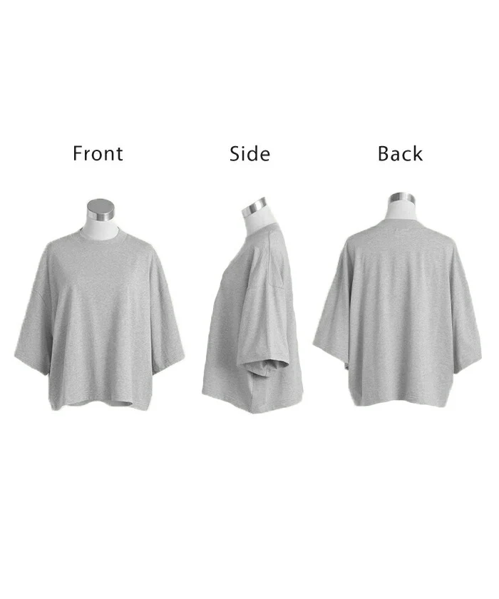 Tシャツ オーバーサイズ 綿100 トップス 二の腕カバー ワイドスリーブ レディース ドルマン ティーシャツ 変形 ビッグ プラスサイズ 半袖 おしゃれ 大きいサイズ ゆったり 変形シルエット モックネック 長め 無地 体型カバー 白 ブラック 春 夏 HUG.U メール便 - Image 16