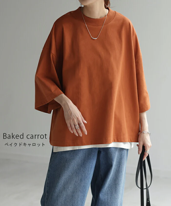 Tシャツ オーバーサイズ 綿100 トップス 二の腕カバー ワイドスリーブ レディース ドルマン ティーシャツ 変形 ビッグ プラスサイズ 半袖 おしゃれ 大きいサイズ ゆったり 変形シルエット モックネック 長め 無地 体型カバー 白 ブラック 春 夏 HUG.U メール便 - Image 3