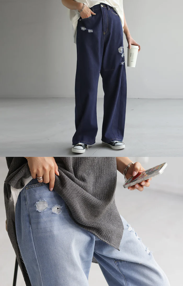 デニム お洒落 カーブパンツ デニムパンツ パンツ ■一部7月下旬入荷 レディース タック カーブデニム ジーンズ ジーパン ボトム クラッシュ ゆったり ストレート ワイドパンツ 体型カバー ボトムス ズボン ハイウエスト 薄手 ゴム ワイド 大きいサイズ 春 夏 HUG.U - Image 4