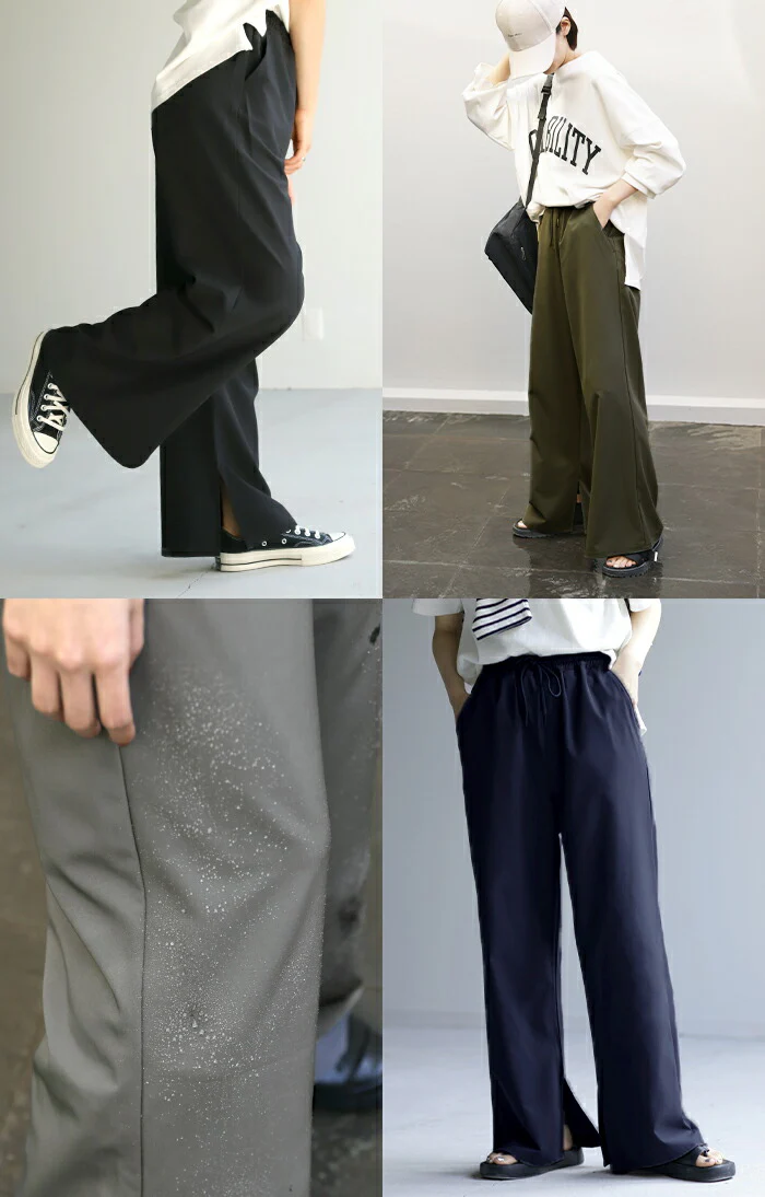 パンツ 撥水 ロング レディース はっ水 梅雨 雨の日 ボトムス ワイド ワイドパンツ ストレートパンツ フレア フレアパンツ イージーパンツ きれいめ ゴム 無地 スリット 体型カバー 大きいサイズ ゆったり ズボン 黒 ブラック グレー M L XL 春 夏 HUG.U - Image 22