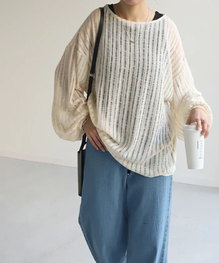 透かし編み ニット ナチュラル プルオーバー レディース セーター ちくちくしない シアー 重ね 体型カバー トップス ざっくり かぎ針 長袖 メッシュ レイヤード ロング ゆったり ぽわん袖 きれいめ 大きいサイズ 大人 お洒落 薄手 春 夏 HUG.U - Image 13