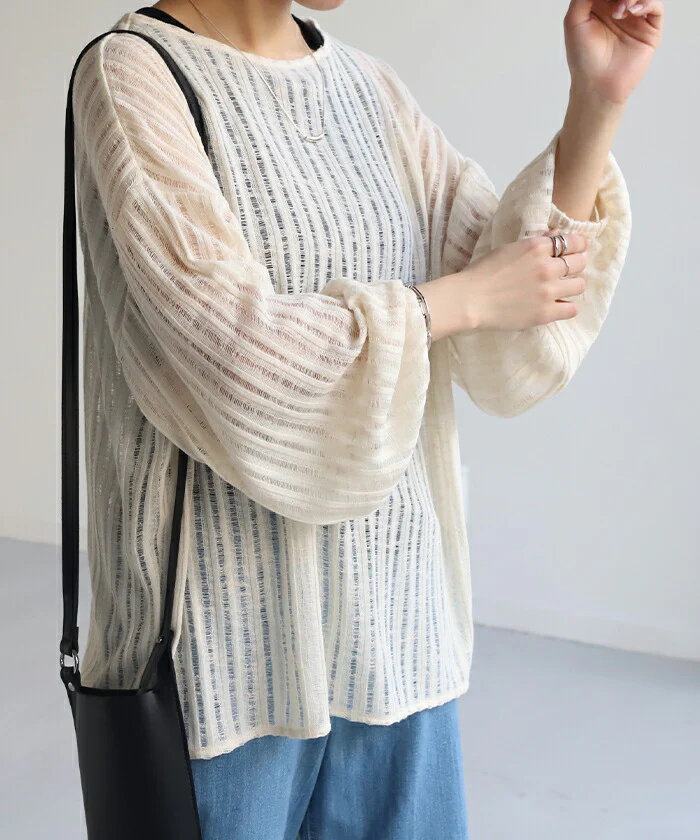 透かし編み ニット ナチュラル プルオーバー レディース セーター ちくちくしない シアー 重ね 体型カバー トップス ざっくり かぎ針 長袖 メッシュ レイヤード ロング ゆったり ぽわん袖 きれいめ 大きいサイズ 大人 お洒落 薄手 春 夏 HUG.U - Image 17