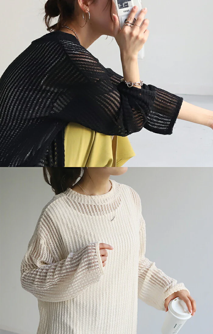 透かし編み ニット 前後2way プルオーバー レディース セーター ちくちくしない Vネック 重ね 体型カバー トップス ざっくり かぎ針 メッシュ 長袖 メッシュ レイヤード 深V ロング ゆったり 大きいサイズ シアー お洒落 薄手 白 春 夏 HUG.U - Image 6