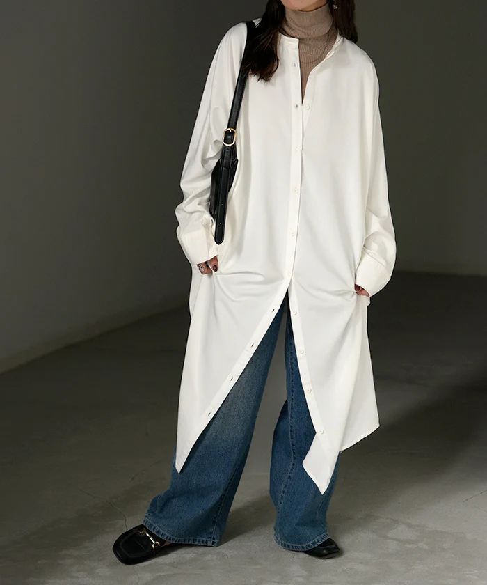 ワンピース シャツワンピース ロング シャツダンガリー レディース ロングワンピース ロングワンピ デニムシャツ デニム ノーカラーワンピース ワンピ 着痩せ Aライン マキシ ロングシャツ ドルマン 羽織 きれいめ 体型カバー 大きいサイズ 春 夏 HUG.U - Image 29