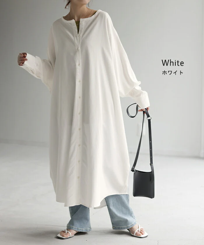アウトレット ワンピース シャツワンピース ロング シャツダンガリー レディース ロングワンピース ロングワンピ デニムシャツ デニム ノーカラーワンピース ワンピ 着痩せ Aライン マキシ ロングシャツ ドルマン 羽織 きれいめ 体型カバー 大きいサイズ 春 夏 HUG.U - Image 14