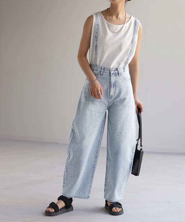 デニム 2way カーブパンツ サロペデニムパンツ パンツ レディース サロペット カーブデニム ジーンズ ジーパン ボトム オールインワン つなぎ ゆったり 体型カバー ボトムス ズボン 脚長 ストレート サスペンダー ワイド 大きいサイズ 春 夏 HUG.U - Image 27