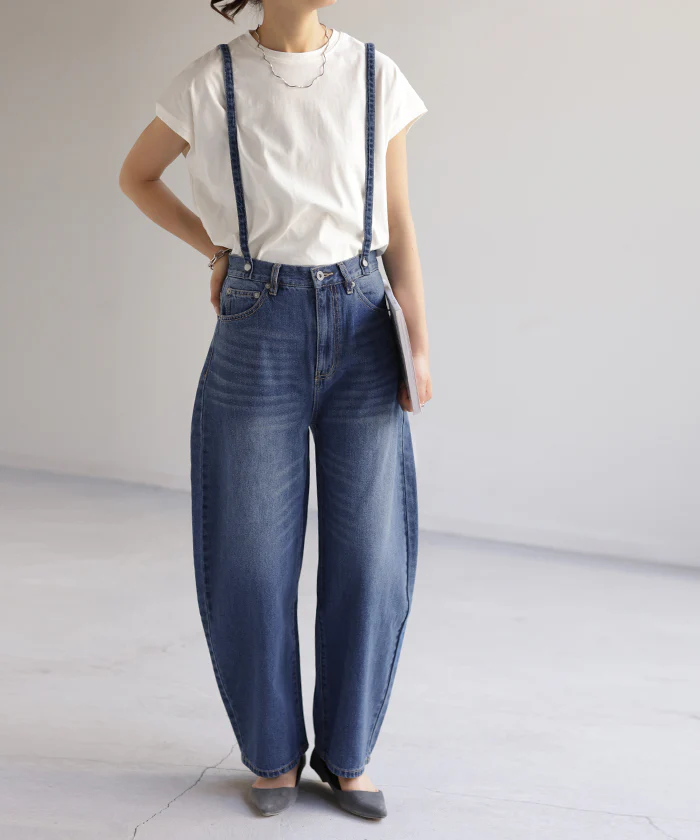 デニム 2way カーブパンツ サロペデニムパンツ パンツ レディース サロペット カーブデニム ジーンズ ジーパン ボトム オールインワン つなぎ ゆったり 体型カバー ボトムス ズボン 脚長 ストレート サスペンダー ワイド 大きいサイズ 春 夏 HUG.U - Image 28
