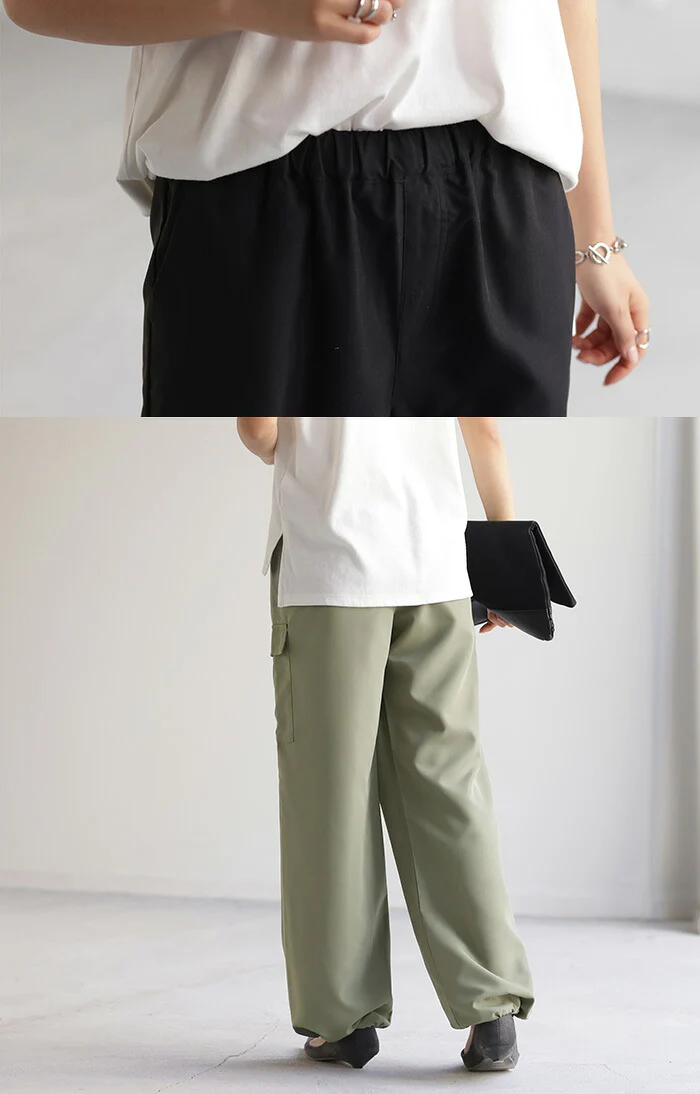 【夏セール】 パンツ 裾2way カーゴパンツ レディース ワイドパンツ ワイド パラシュートパンツ カーゴ サーカスパンツ ゆったり ジョガーパンツ カーブパンツ ボトムス ミリタリー ドロスト ロング ズボン ボトム 体型カバー リップストップ カーキ 黒 春 夏 HUG.U - Image 10