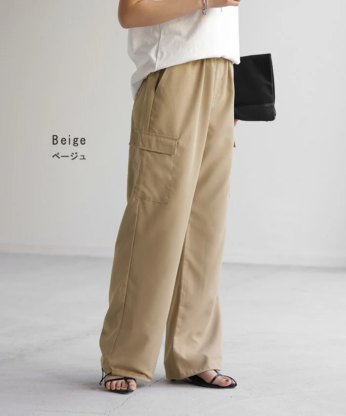 【夏セール】 パンツ 裾2way カーゴパンツ レディース ワイドパンツ ワイド パラシュートパンツ カーゴ サーカスパンツ ゆったり ジョガーパンツ カーブパンツ ボトムス ミリタリー ドロスト ロング ズボン ボトム 体型カバー リップストップ カーキ 黒 春 夏 HUG.U - Image 15