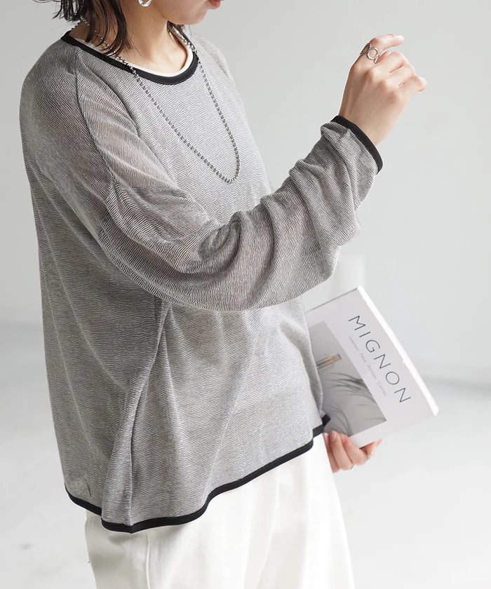 ロンT トップス レディース シアー ボーダー ボーダートップス シアートップス プルオーバー Tシャツ 体型カバー オーバーサイズ 長袖 二の腕カバー パイピング 丸首 薄手 透け レイヤード ロング Uネック ゆる 大きいサイズ 黒 春 夏 HUG.U メール便 - Image 40