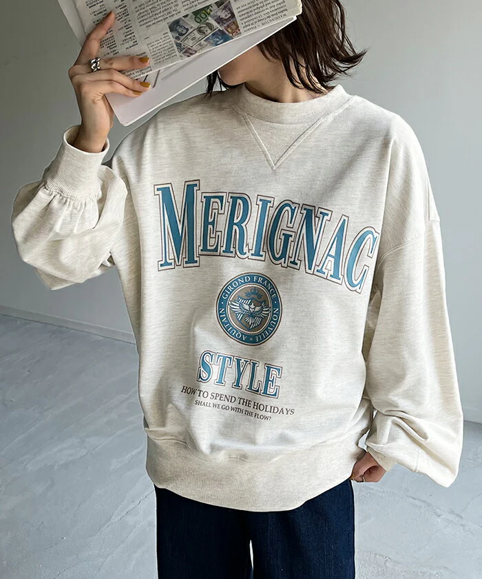 ロンT ロゴ トレーナー カットソー レディース ロゴT オーバーサイズ 長袖 Tシャツ ロング カレッジロゴ チュニック スエット スウェット プリント ドルマン 大きいサイズ きれいめ トップス ぽわん袖 薄手 体型カバー お洒落 黒 春 夏 HUG.U - Image 10