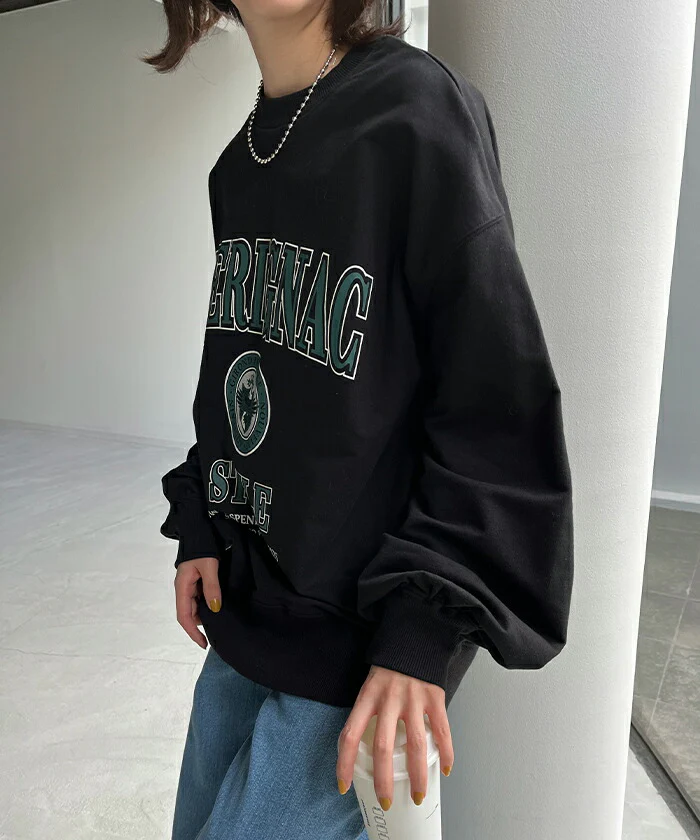 ロンT ロゴ トレーナー カットソー レディース ロゴT オーバーサイズ 長袖 Tシャツ ロング カレッジロゴ チュニック スエット スウェット プリント ドルマン 大きいサイズ きれいめ トップス ぽわん袖 薄手 体型カバー お洒落 黒 春 夏 HUG.U - Image 11