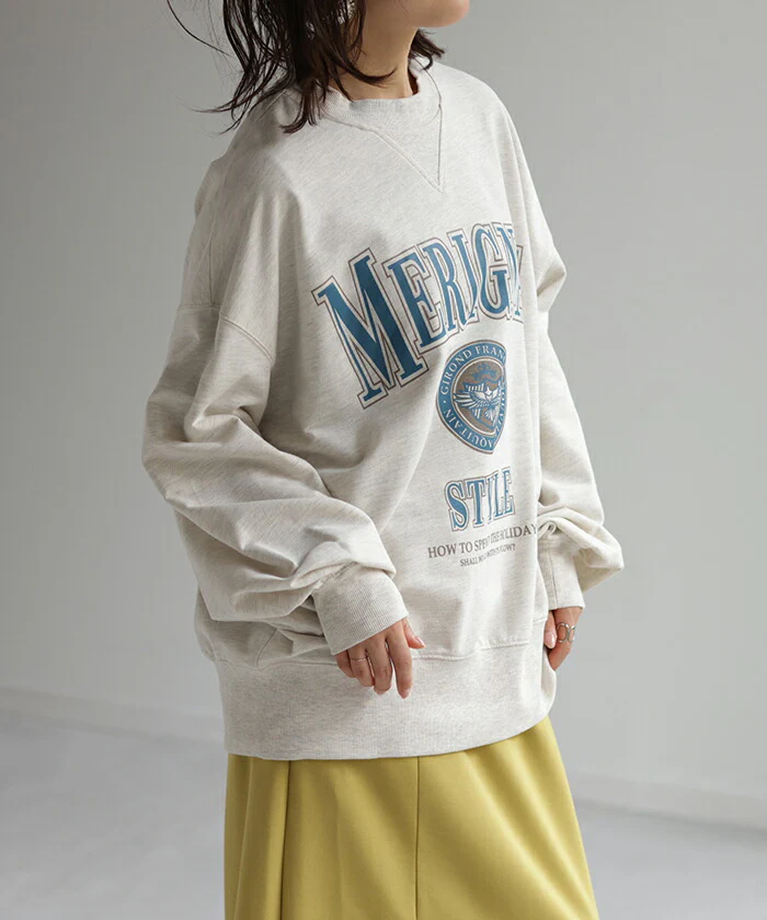 ロンT ロゴ トレーナー カットソー レディース ロゴT オーバーサイズ 長袖 Tシャツ ロング カレッジロゴ チュニック スエット スウェット プリント ドルマン 大きいサイズ きれいめ トップス ぽわん袖 薄手 体型カバー お洒落 黒 春 夏 HUG.U - Image 13