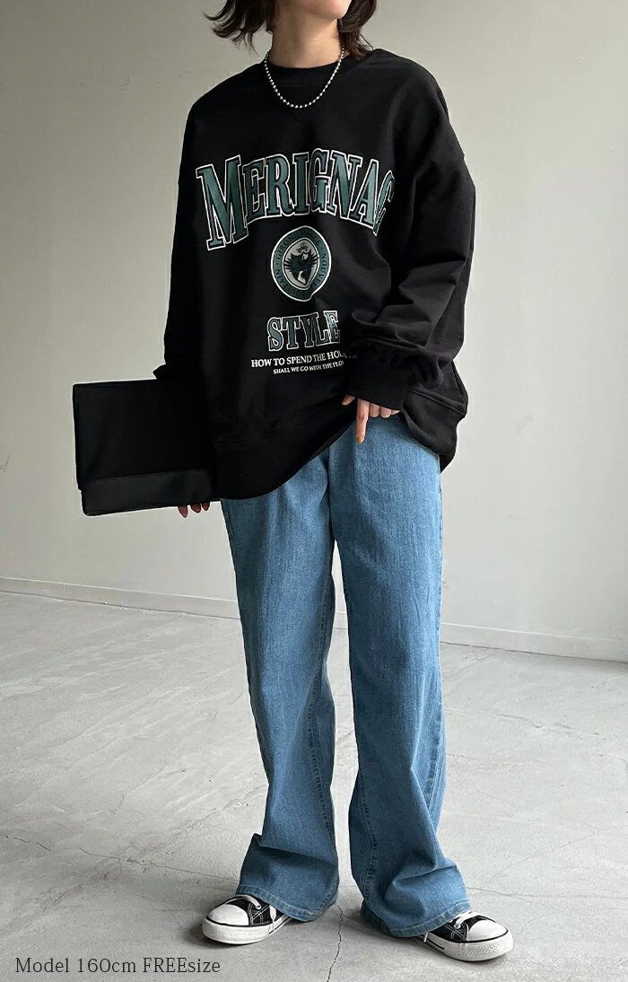ロンT ロゴ トレーナー カットソー レディース ロゴT オーバーサイズ 長袖 Tシャツ ロング カレッジロゴ チュニック スエット スウェット プリント ドルマン 大きいサイズ きれいめ トップス ぽわん袖 薄手 体型カバー お洒落 黒 春 夏 HUG.U - Image 14