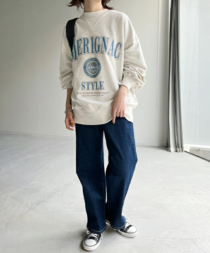 ロンT ロゴ トレーナー カットソー レディース ロゴT オーバーサイズ 長袖 Tシャツ ロング カレッジロゴ チュニック スエット スウェット プリント ドルマン 大きいサイズ きれいめ トップス ぽわん袖 薄手 体型カバー お洒落 黒 春 夏 HUG.U - Image 2