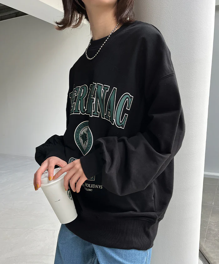 ロンT ロゴ トレーナー カットソー レディース ロゴT オーバーサイズ 長袖 Tシャツ ロング カレッジロゴ チュニック スエット スウェット プリント ドルマン 大きいサイズ きれいめ トップス ぽわん袖 薄手 体型カバー お洒落 黒 春 夏 HUG.U - Image 20