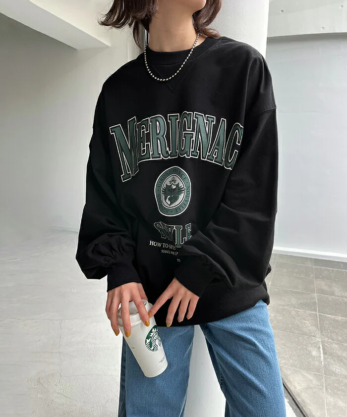 ロンT ロゴ トレーナー カットソー レディース ロゴT オーバーサイズ 長袖 Tシャツ ロング カレッジロゴ チュニック スエット スウェット プリント ドルマン 大きいサイズ きれいめ トップス ぽわん袖 薄手 体型カバー お洒落 黒 春 夏 HUG.U - Image 26